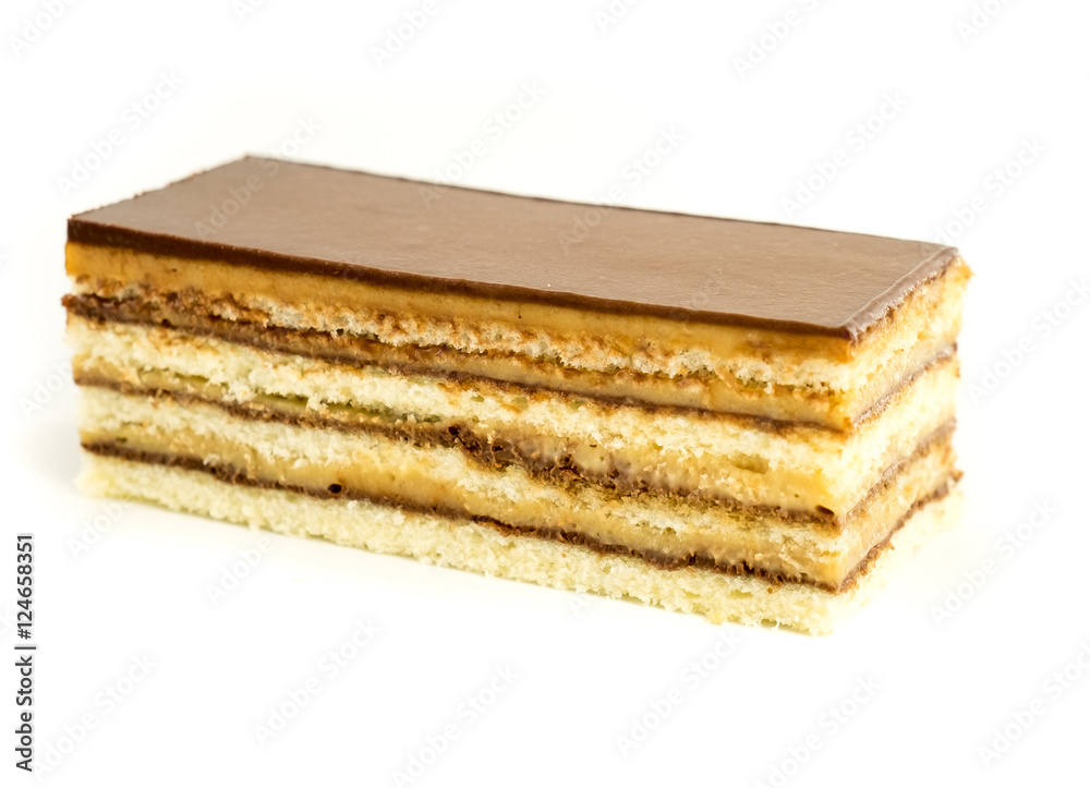 Chocolate layered cake isolated on white background. Chocolate layered cake isolated on white background.