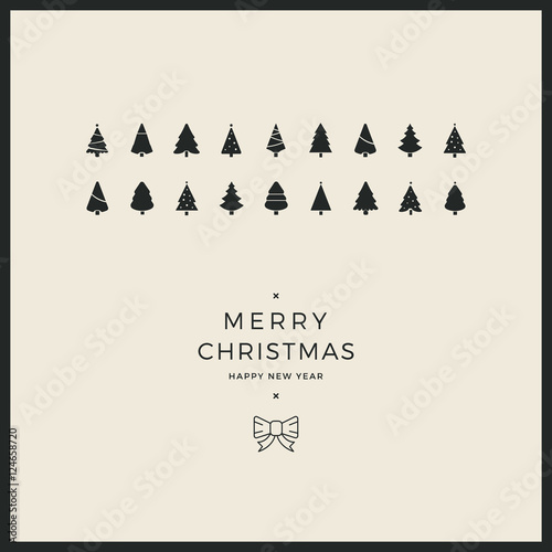 merry christmas minimal card trees ribbon