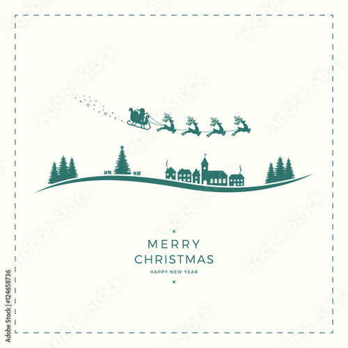 santa claus sleigh merry christmas vintage card