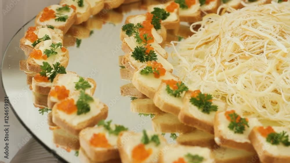 decorated catering banquet table with snacks caviar decorated catering banquet table with snacks caviar