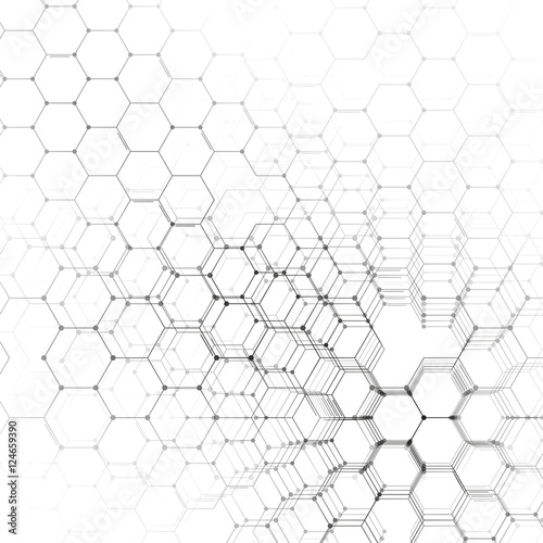 Chemistry 3D pattern, hexagonal molecule structure on white, scientific medical research. Medicine, science and technology concept. Motion design. Geometric abstract background.