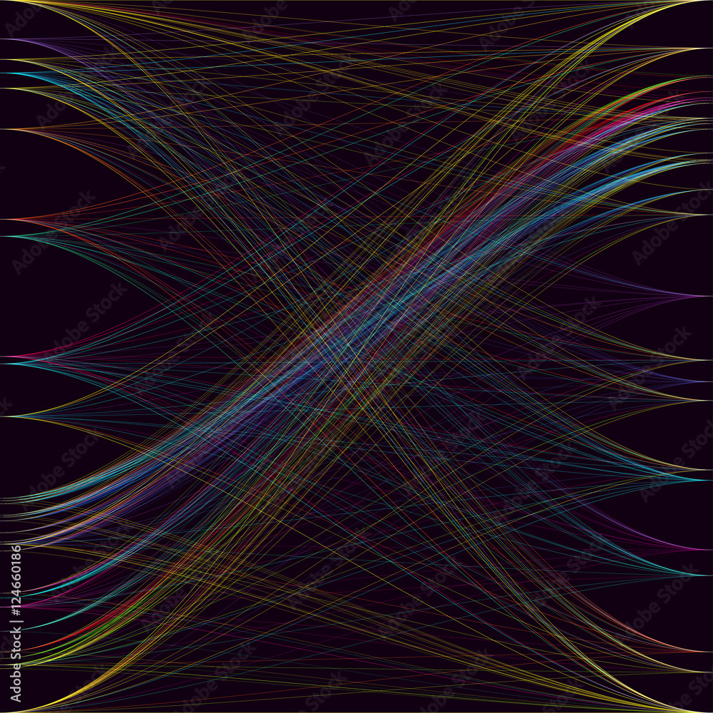 Colorful dark background with abstract waves, lines. Bright color chaotic, random, messy curves, swirl. Motion design. Colourful vector decoration. Colorful dark background with abstract waves, lines. Bright color chaotic, random, messy curves, swirl. Motion design. Colourful vector decoration.