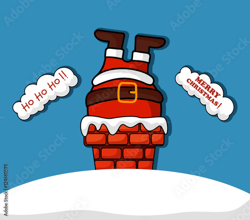 Cartoon santa claus in chimney