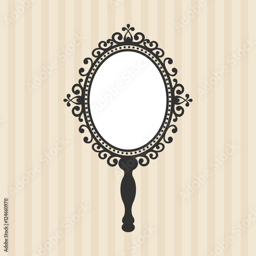 vintage mirror with a handle on a background with lines