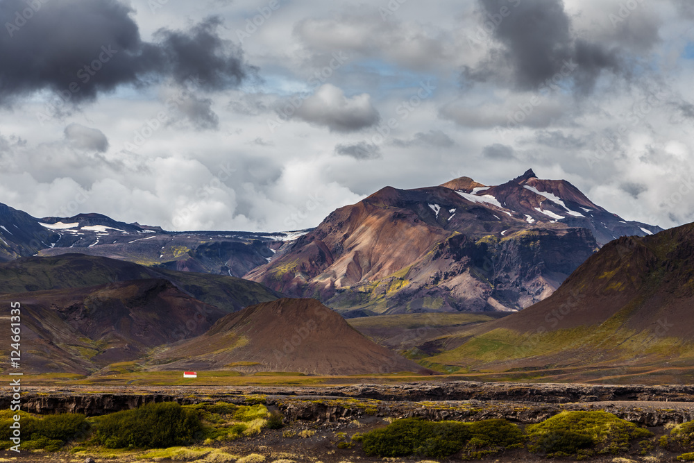 View on a huge mountain in Iceland with dramatic sky