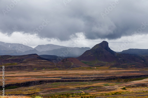 View on a Iceland mountain under strong cloud