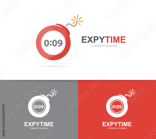 Vector logo combination of a timer and bomb. Explosion and clock logo. Timer and bomb symbol or icon. Unique danger and detonation logo design template. Creative watch bomb logo.