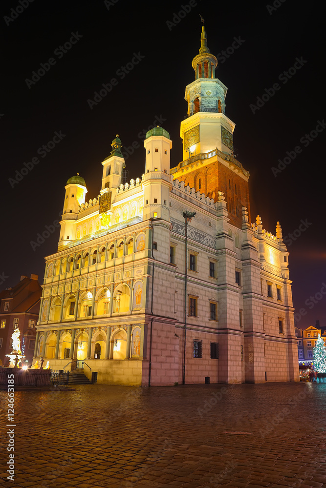 Night photo of beautiful historical city hall in Poznan, Poland Night photo of beautiful historical city hall in Poznan, Poland