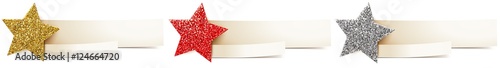 Set of blank label with glitter star - gold, silver, red
