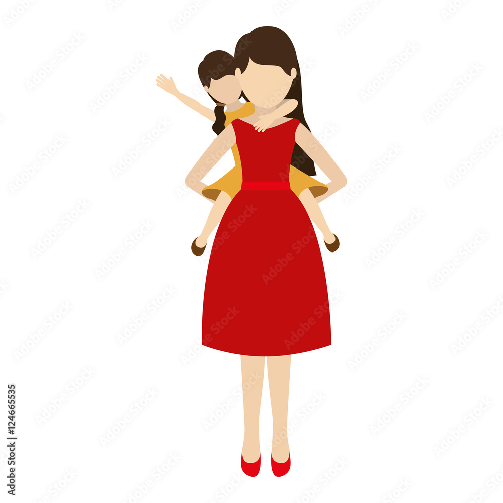 avatar woman mother carrying her daughter on her shoulders over white background. vector illustration avatar woman mother carrying her daughter on her shoulders over white background. vector illustration