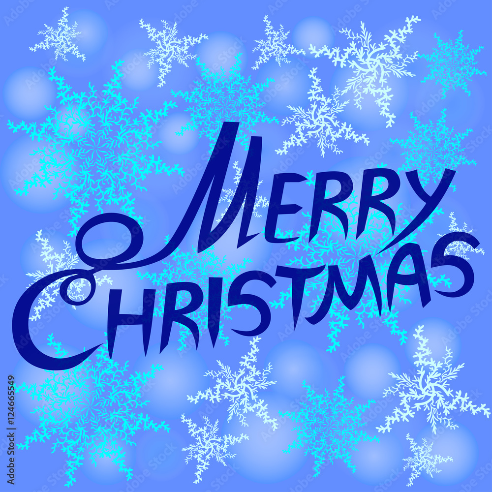 Merry Christmas Lettering Design. Snowflakes background