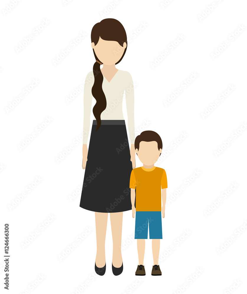 avatar woman mother with her son wearing casual clothes over white background. vector illustration avatar woman mother with her son wearing casual clothes over white background. vector illustration