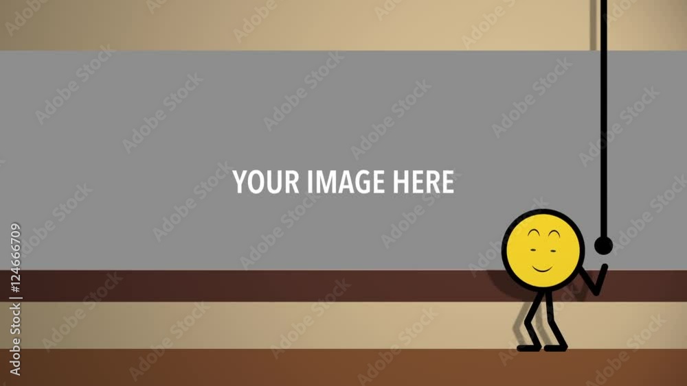 A cute animated character is overjoyed to show your images or videos. With a corresponding alpha or matte clip, you can insert your own images.
