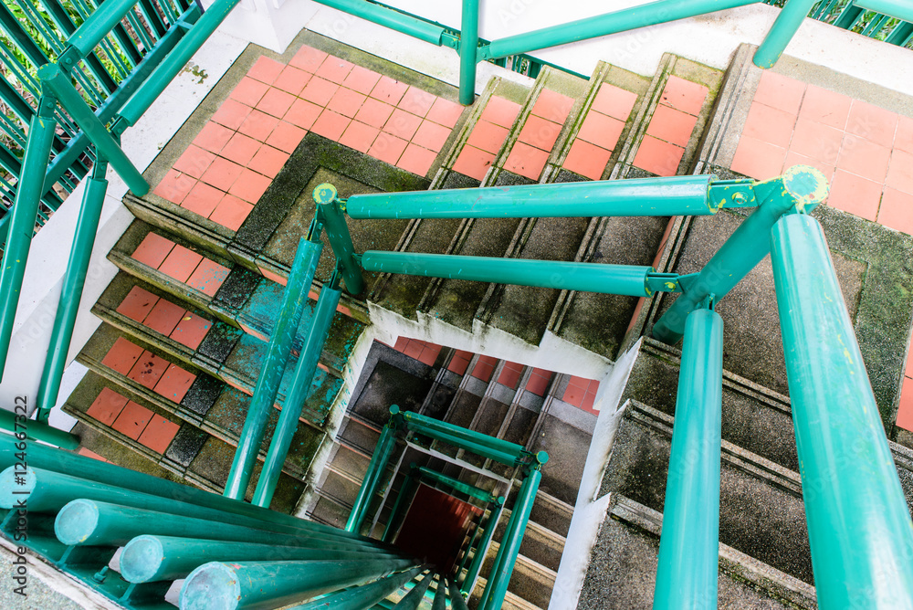 Upside view of a old spiral staircas Upside view of a old spiral staircas
