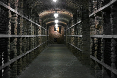 Wine bottles in winery cellar