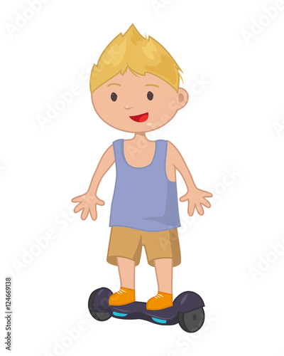 Young boy using electric scooter board gyrometer