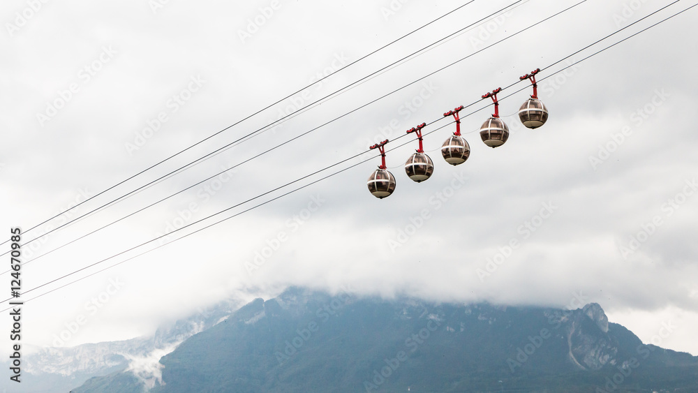 transparent cable cars that links the Bastille with the city cen transparent cable cars that links the Bastille with the city cen