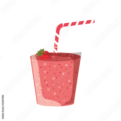 strawberry smoothie on mason jar with straw over white background. vector illustration
