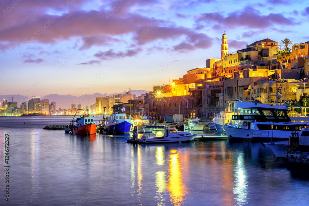 Yafo old town port on sunset, Tel Aviv, Israel