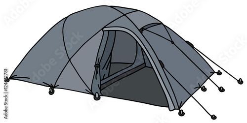 Hand drawing of a present gray tent
