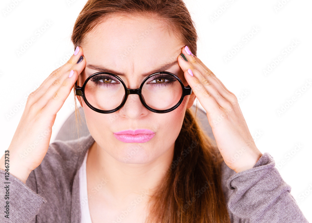 Woman suffering from headache migraine pain Woman suffering from headache migraine pain