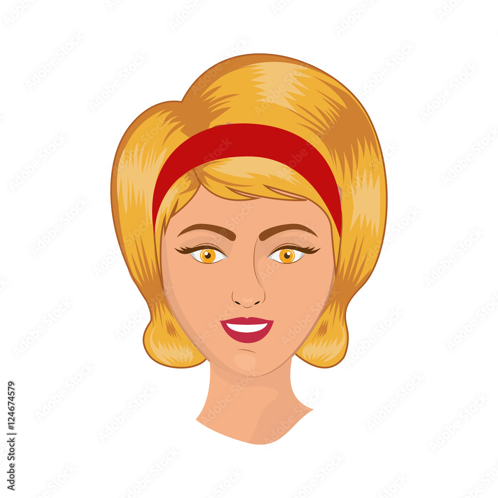 cartoon retro woman face smiling with classic hairstyle over white background. vector illustration cartoon retro woman face smiling with classic hairstyle over white background. vector illustration