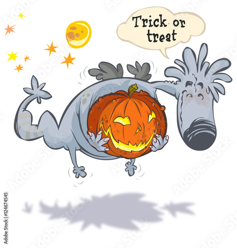 Cute Monster with Halloween pumpkin.