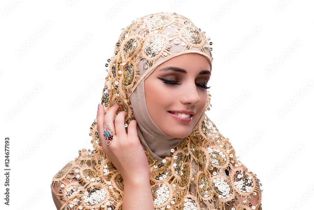 Muslim woman in fashion concept isolated on white Muslim woman in fashion concept isolated on white