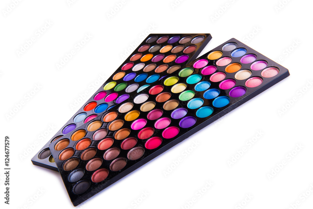 Set of colourful shadow for make-up isolated on white Set of colourful shadow for make-up isolated on white