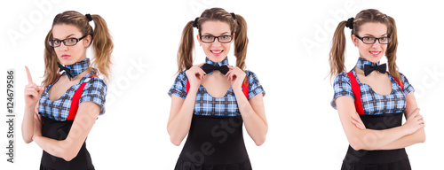 Schoolgirl isolated on the white photo