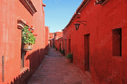 The famous monastery of Saint Catherine, Santa Catalina, in Arequipa, Peru. It belongs to the Dominican Second Order. It's built predominantly in the Mudejar style in 1579.