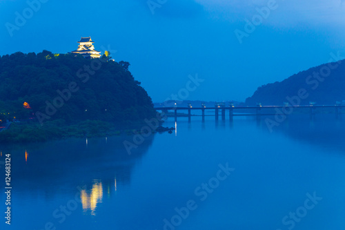 Far Illuminated Inuyama Castle Night River Blue