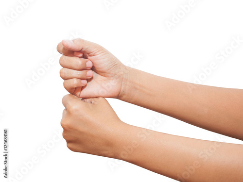 adult women hand giving or holding something like business card,