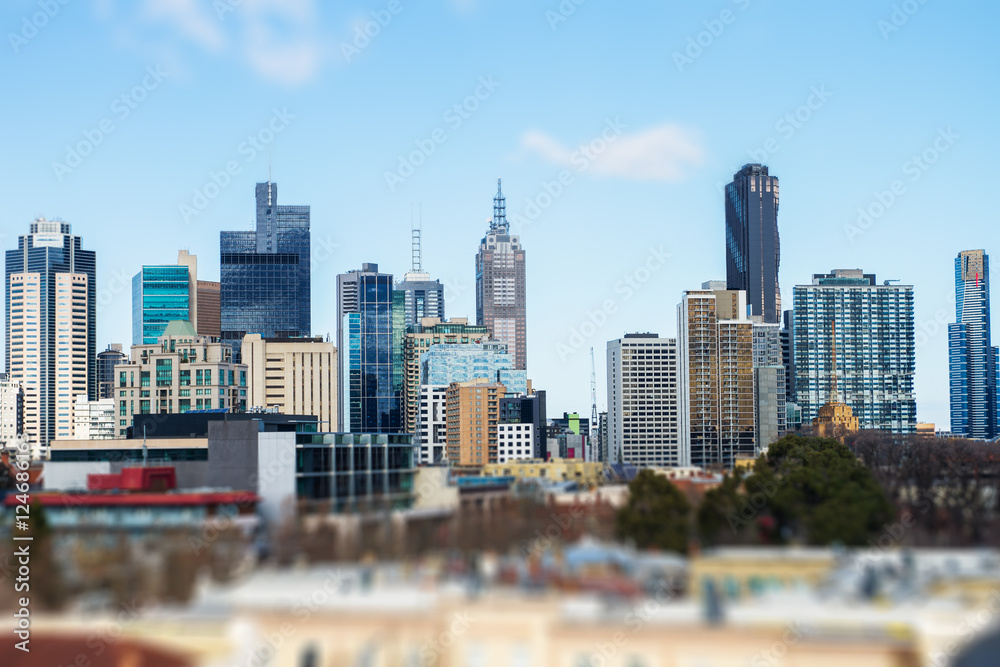 View of Melbourne City Skyline with Tilt-Shift Effect