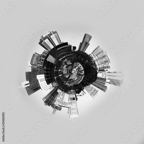 3d City Planet Black and White