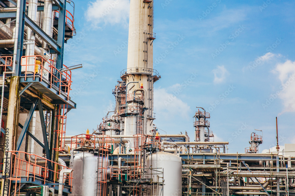 Industrial zone,The equipment of oil refining,Close-up of industrial pipelines of an oil-refinery plant.