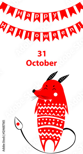 Red cunning monster Happy Halloween greeting card