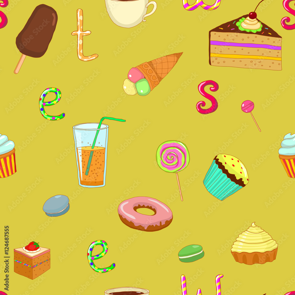 Fototapeta premium seamless pattern sweets cake ice-cream tea