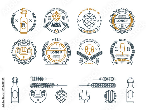 Outline vector beer emblems, symbols, icons, pub labels, badges collection. and design elements