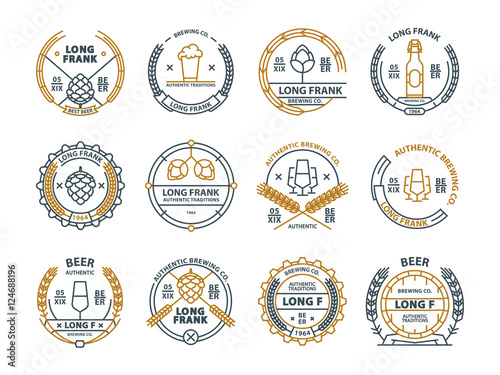 Outline vector beer emblems, symbols, icons, pub labels, badges collection.
