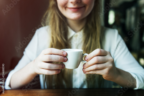 Girl Coffee Caffeine Cheerful Relaxation Cup Mug Concept