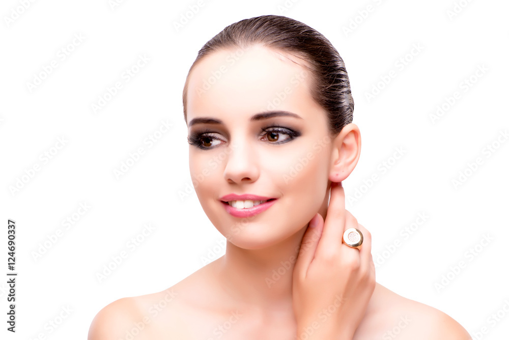 Beautiful woman with jewellery isolated on white Beautiful woman with jewellery isolated on white