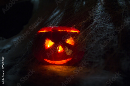 Halloween pumpkin light up as background for Halloween © byallasaa