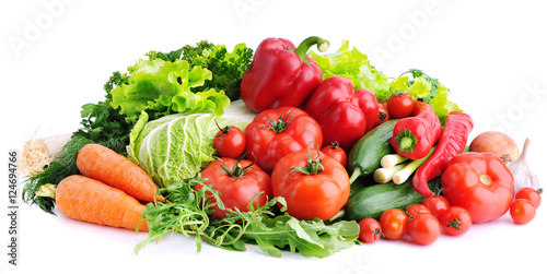 Fresh vegetables on white background.Concept of healthy eating.