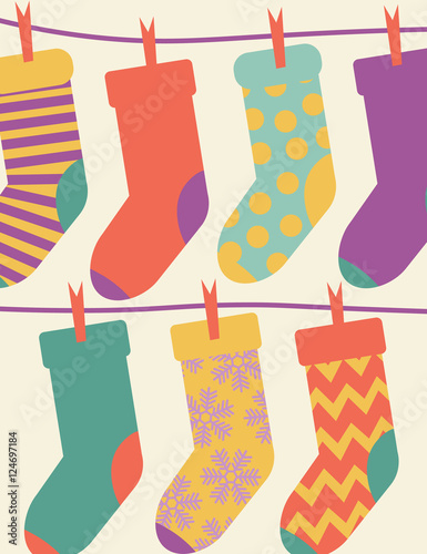 Vector greeting card with christmas socks.