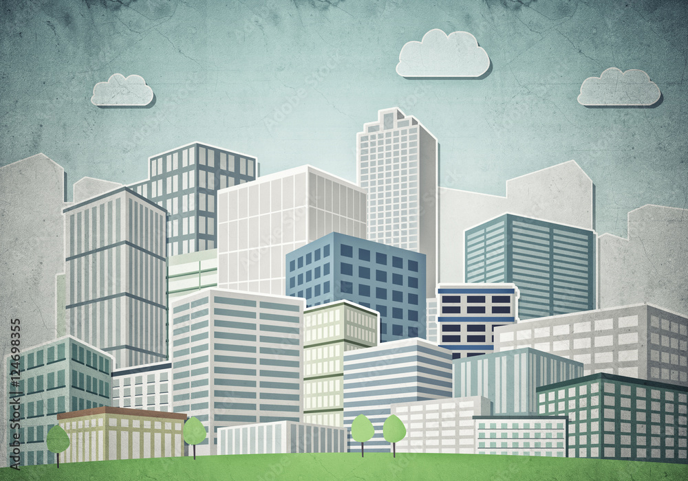 Fototapeta premium Drawn colorful cityscape