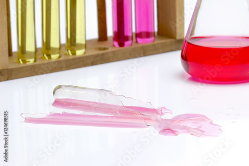 liquid chemical spilled from laboratory glassware