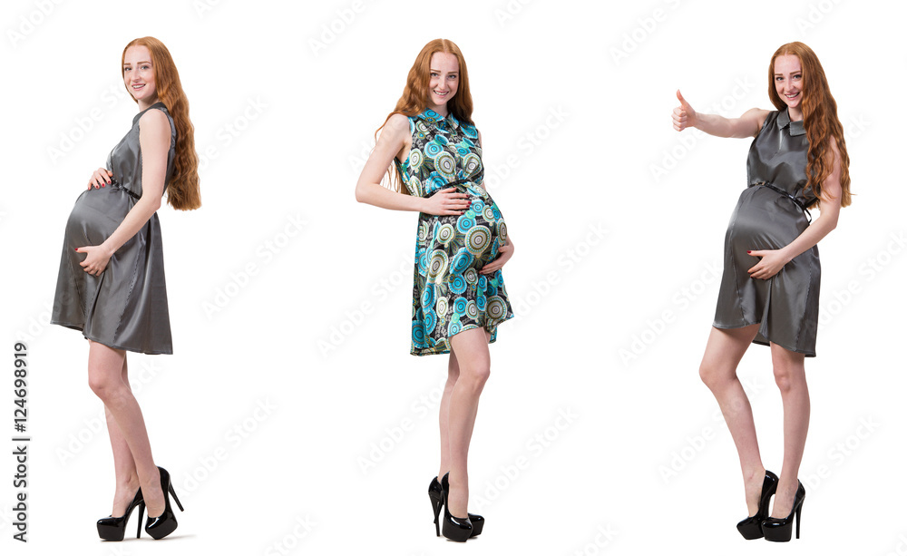 Fototapeta premium Pregnant woman in composite image isolated on white