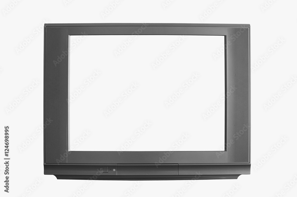 modern blank black television or tv and white screen display on