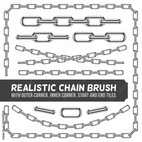 Realistic metal chain set, vector silver chains photo